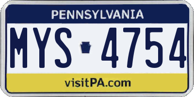 PA license plate MYS4754