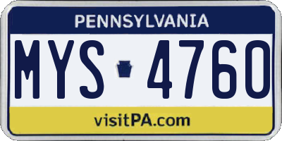 PA license plate MYS4760