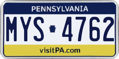 PA license plate MYS4762
