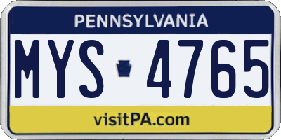 PA license plate MYS4765