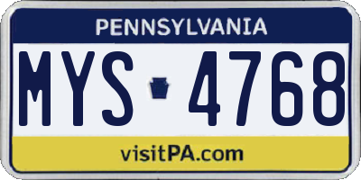 PA license plate MYS4768