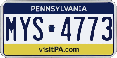 PA license plate MYS4773