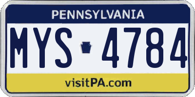 PA license plate MYS4784