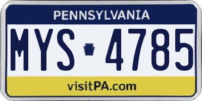 PA license plate MYS4785