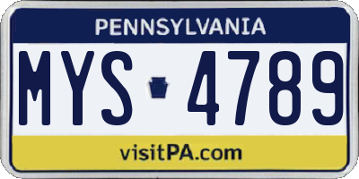PA license plate MYS4789