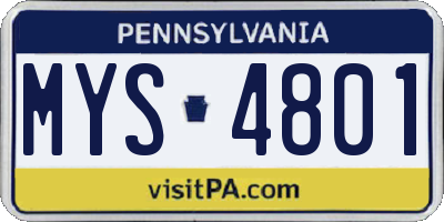 PA license plate MYS4801