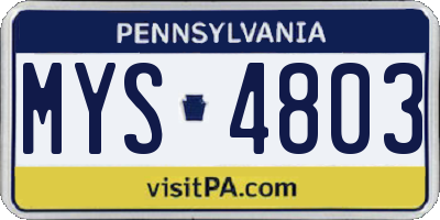 PA license plate MYS4803