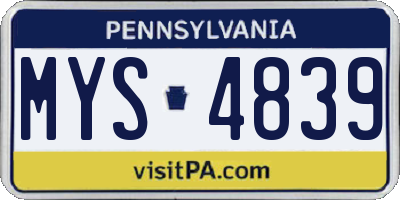 PA license plate MYS4839