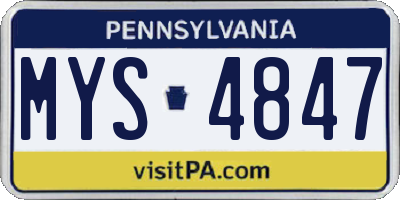 PA license plate MYS4847