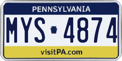 PA license plate MYS4874