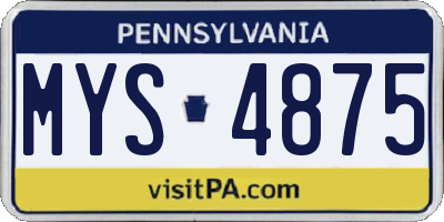 PA license plate MYS4875