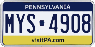 PA license plate MYS4908
