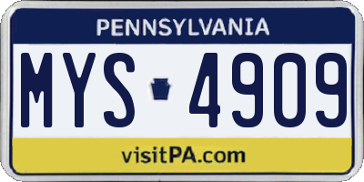 PA license plate MYS4909