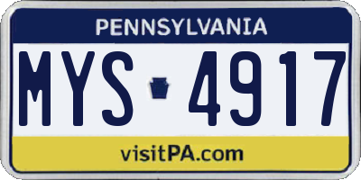 PA license plate MYS4917