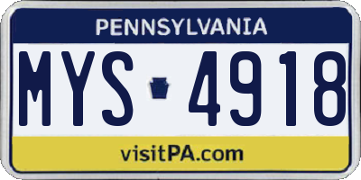 PA license plate MYS4918