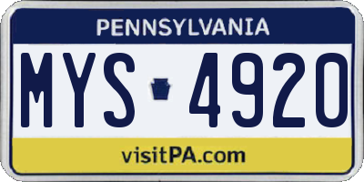 PA license plate MYS4920
