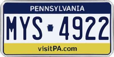 PA license plate MYS4922