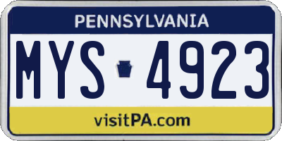 PA license plate MYS4923