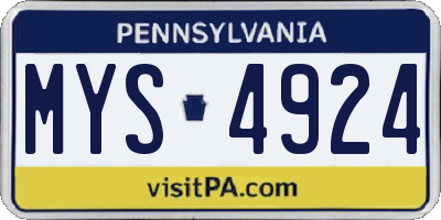 PA license plate MYS4924