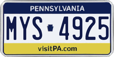 PA license plate MYS4925