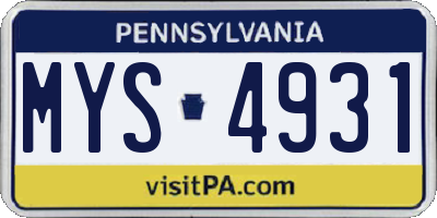 PA license plate MYS4931