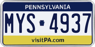 PA license plate MYS4937