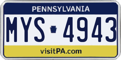 PA license plate MYS4943