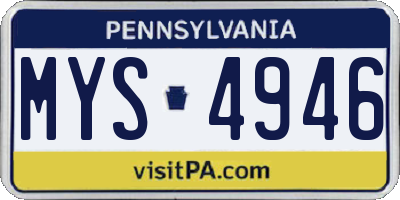 PA license plate MYS4946