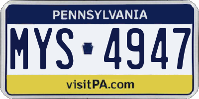 PA license plate MYS4947
