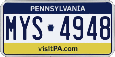PA license plate MYS4948