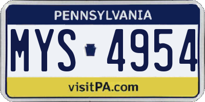 PA license plate MYS4954