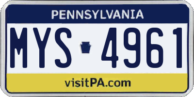 PA license plate MYS4961
