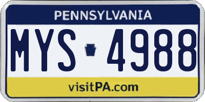 PA license plate MYS4988