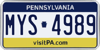 PA license plate MYS4989