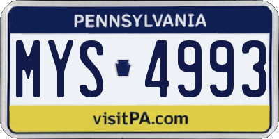 PA license plate MYS4993