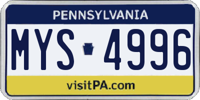 PA license plate MYS4996