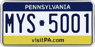 PA license plate MYS5001