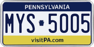 PA license plate MYS5005