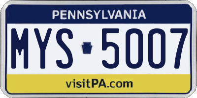PA license plate MYS5007