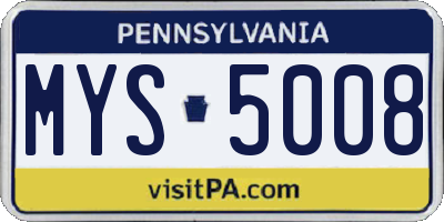 PA license plate MYS5008