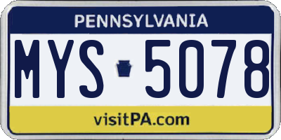 PA license plate MYS5078