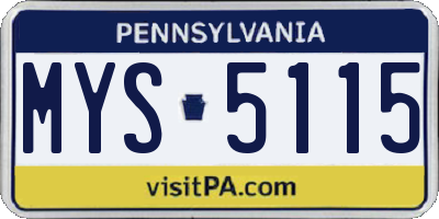 PA license plate MYS5115