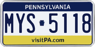 PA license plate MYS5118