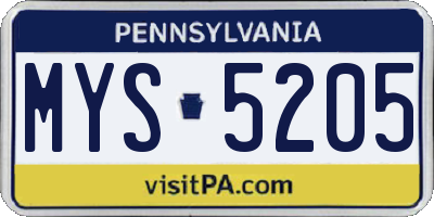 PA license plate MYS5205