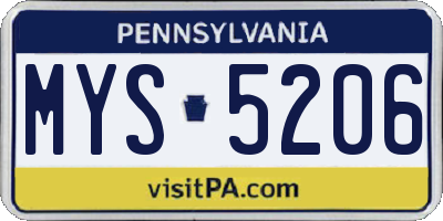 PA license plate MYS5206