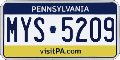 PA license plate MYS5209