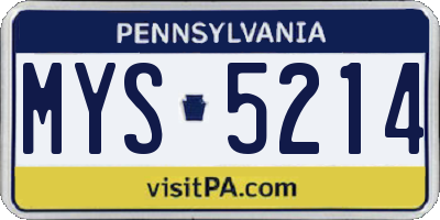 PA license plate MYS5214