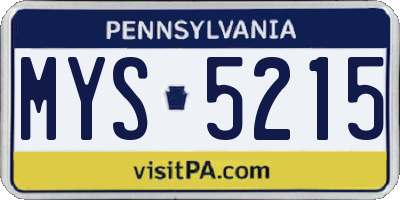 PA license plate MYS5215