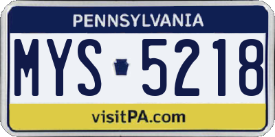 PA license plate MYS5218