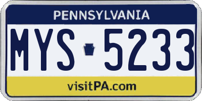 PA license plate MYS5233